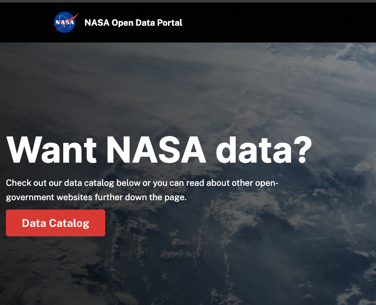 NASA Open Data Portal screenshot